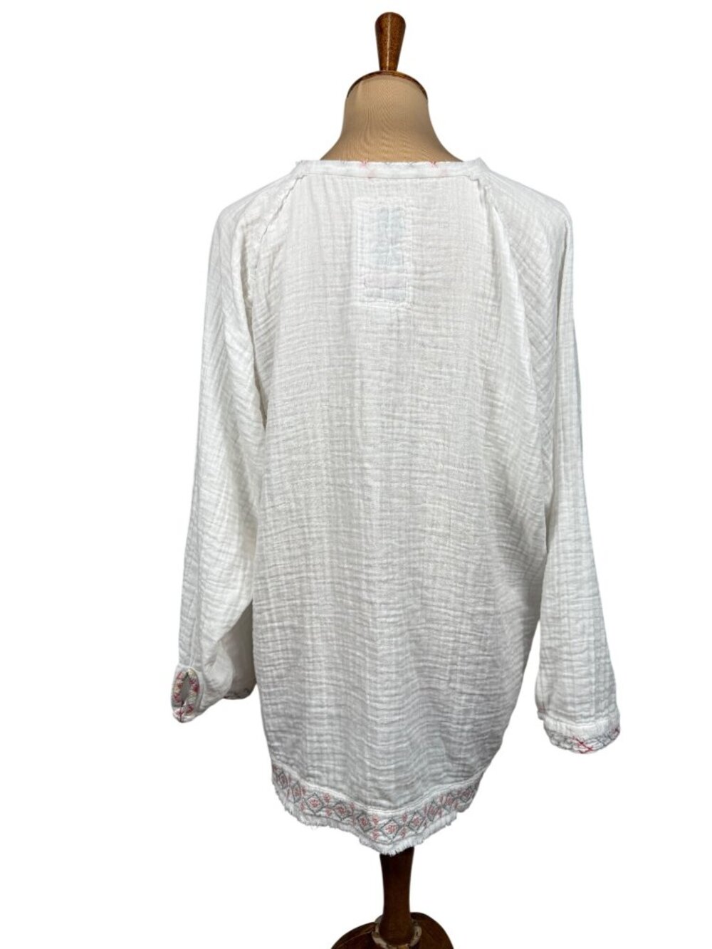 Johnny Was White Embroidered Gauze Blouse XL Boho Peasant Long Sleeve Cotton Top - Picture 4 of 10